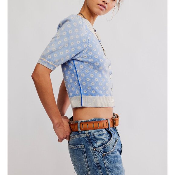 🆕 FREE PEOPLE Isla Patterned Cardi / Cobalt Combo - Picture 2 of 5